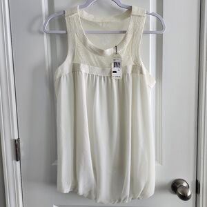 NWT Sophie Max Ivory Sleeveless Blouse Bubble Hem Sheer Panel